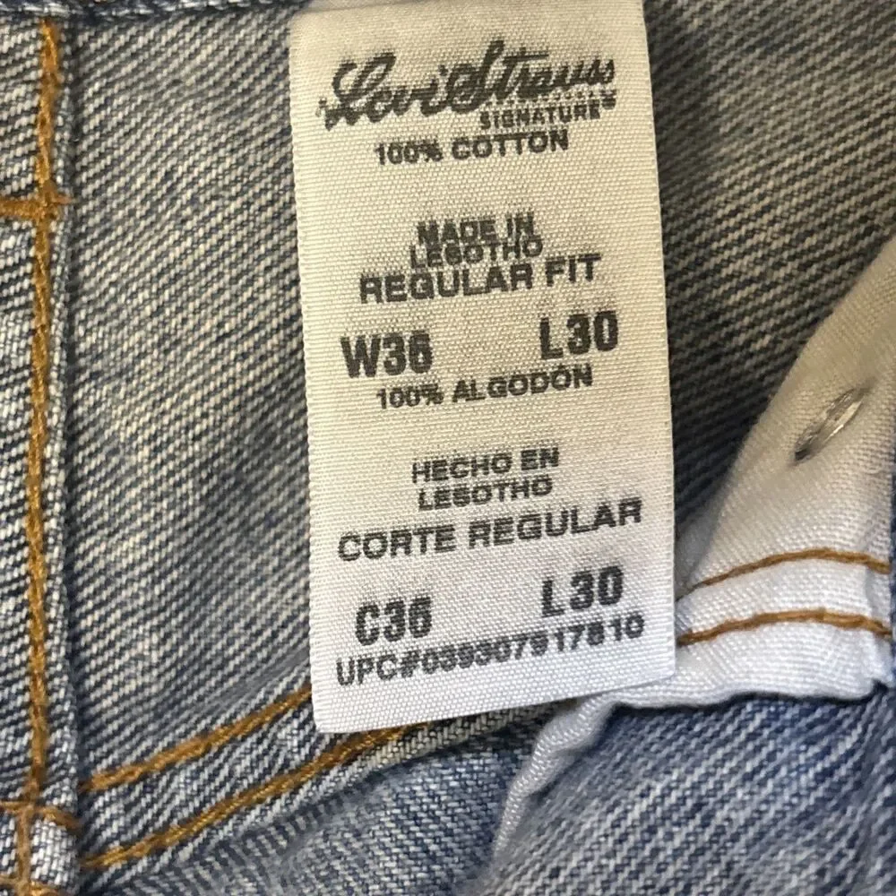 Levi Strauss Signature Mens Regular Fit Straight Leg Jeans Light Wash 36 x 30